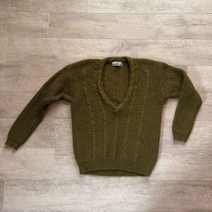 Olive Green Mohair Blend V Neck Sweater